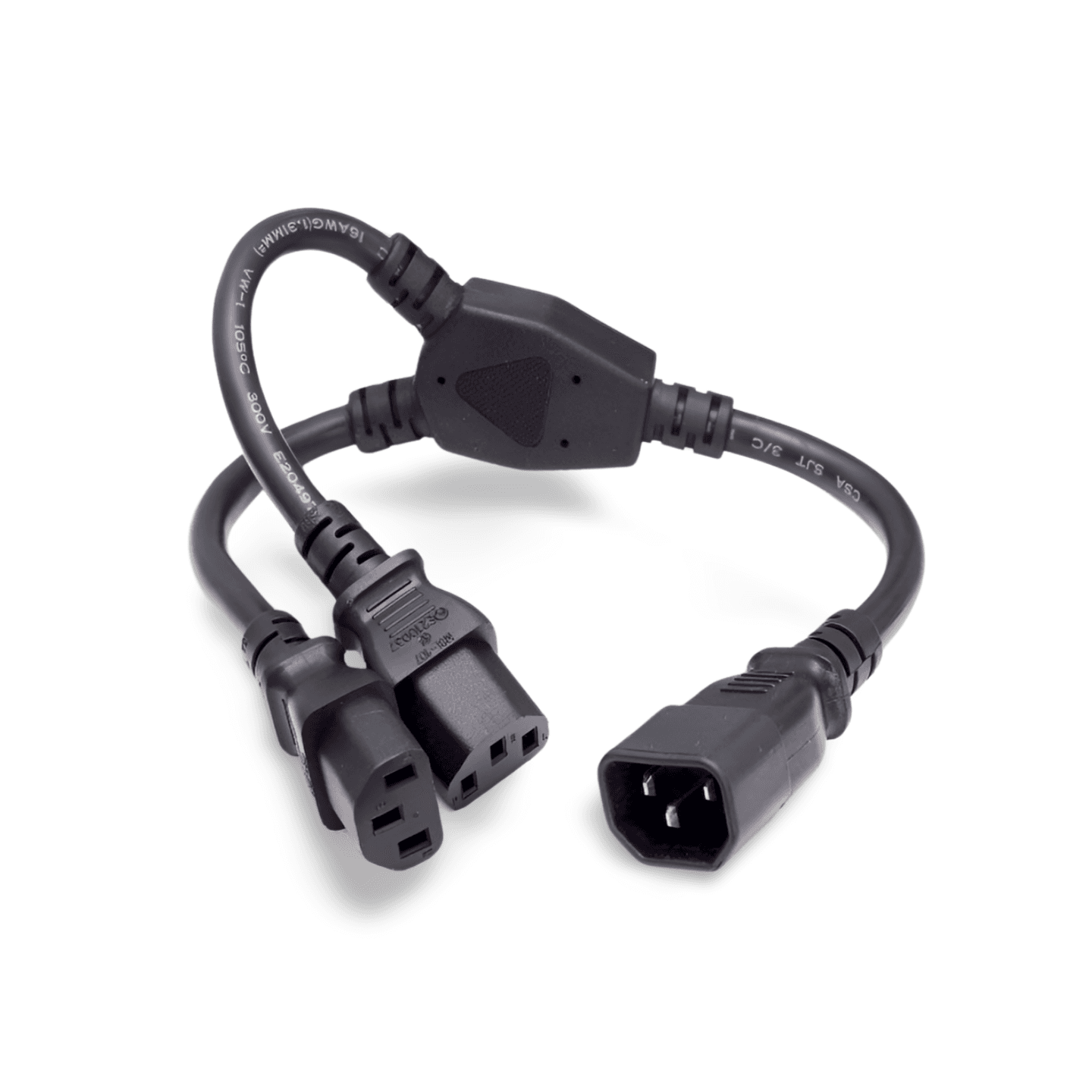 1 2ft UPS Server Y Splitter C14 to 2 x C13 Power Extension Adapter 16 AWG black