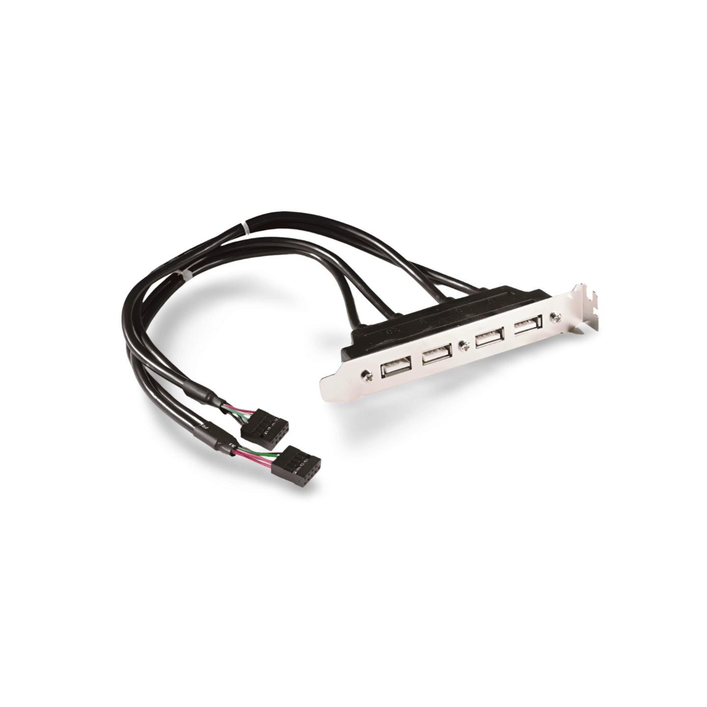 1ft Dual 9 Pin Motherboard Header Quad 4 USB 2.0 Female Port Cable Rear Slot Bracket black