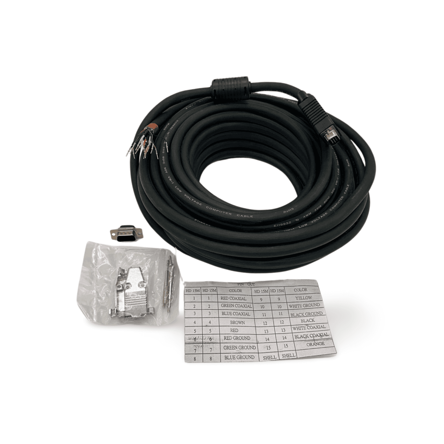 50ft UXGA SVGA Monitor Cable HD15 Male to Male with Conduit Feed black