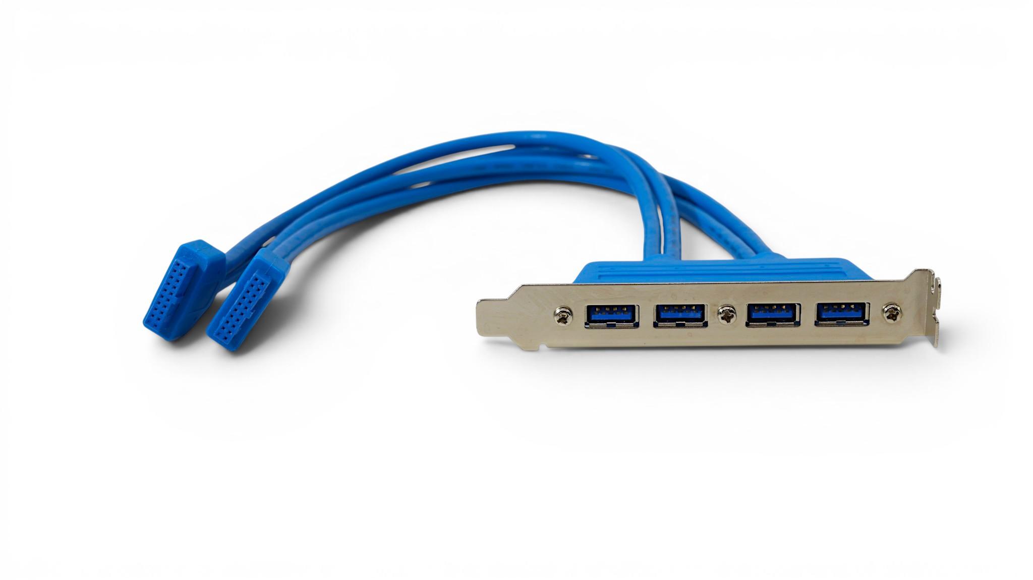 1.3ft USB 3.0 Panel Mount Quad Port to 20-Pin Motherboard Header Cable - Blue