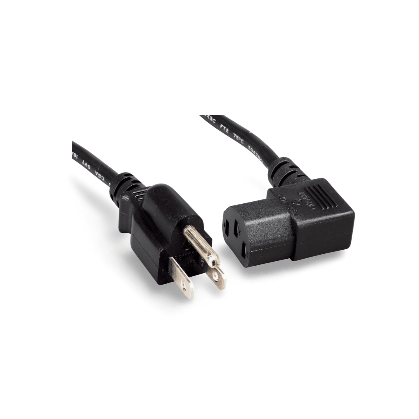 10ft 18 AWG Right Angle Power Cord IEC320C13R to NEMA 5 15P black