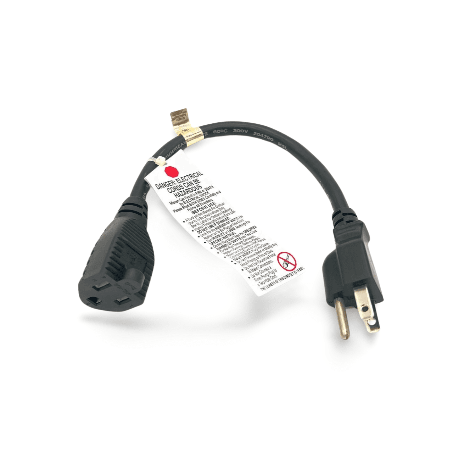 1ft 16 AWG Heavy Duty AC Power Extension Cord UL Approved - Black