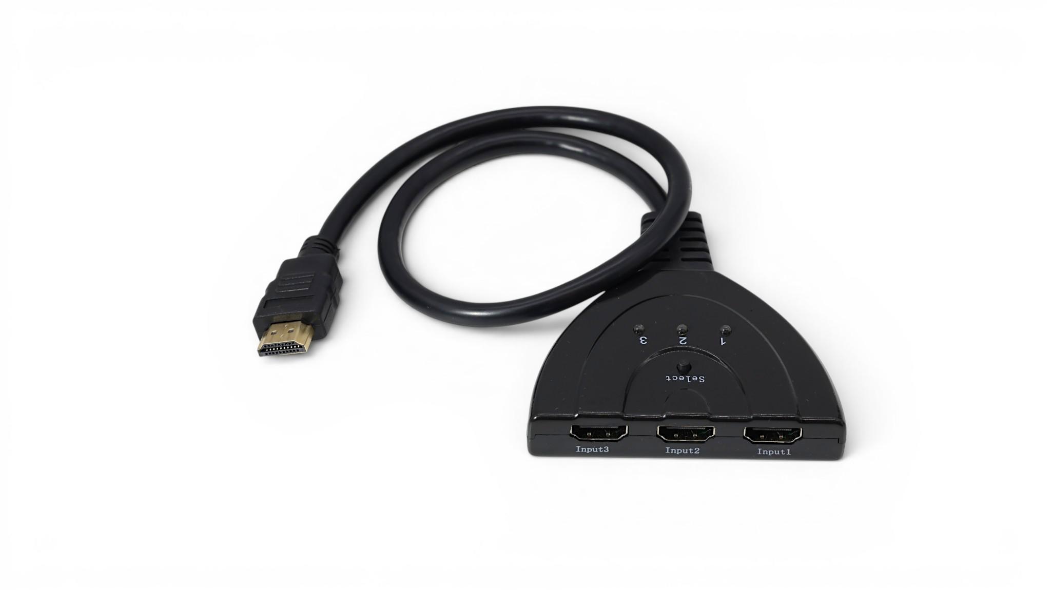 1ft 3 Port HDMI Splitter Switch Hub Adapter 1080P - Black