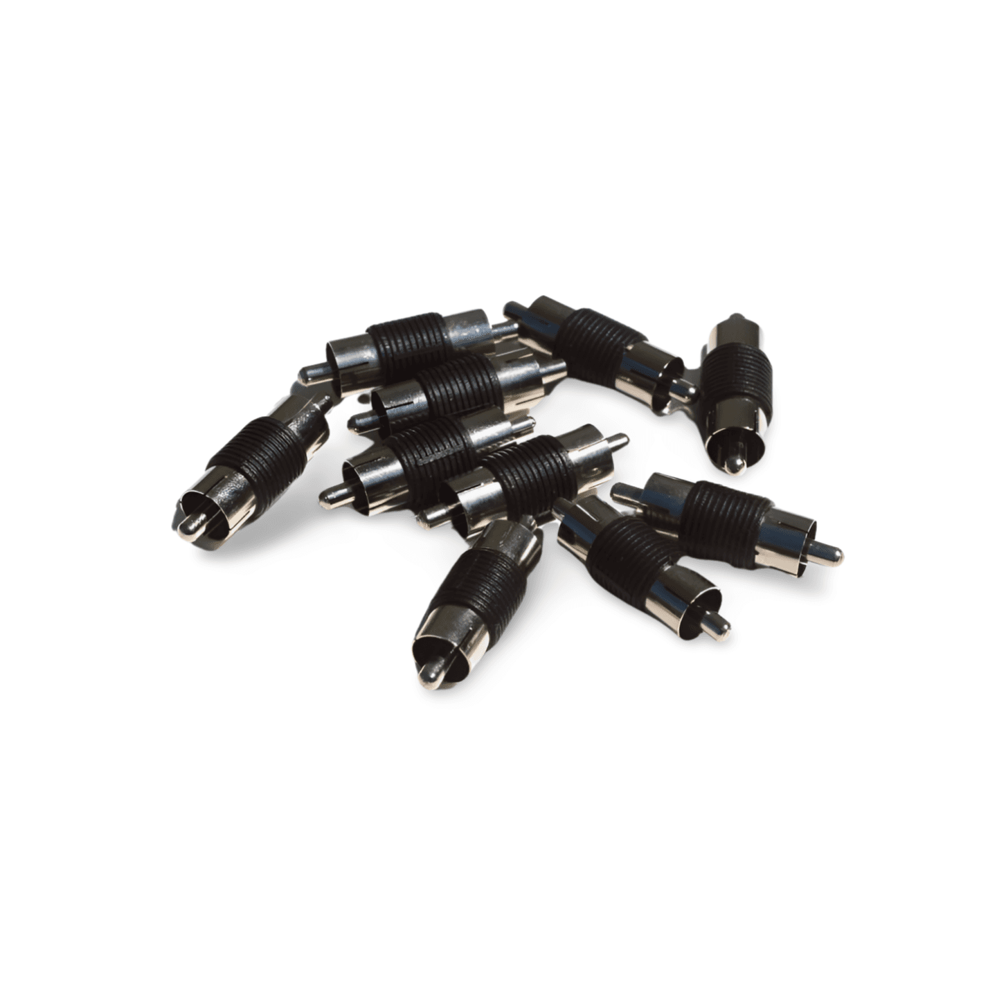 1in 10 Pack RCA Male to RCA Male Plug Coupler AV Audio Adapter Cable Connector silver