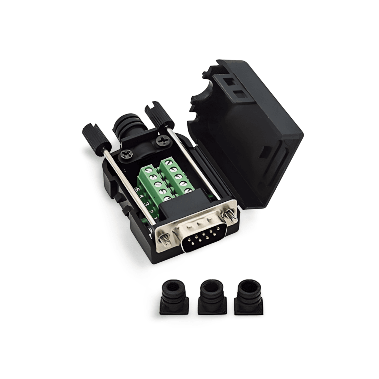 1in DB9 Male Prototype Connector Screw Down Adapter Terminal Board 9 Pins Male black