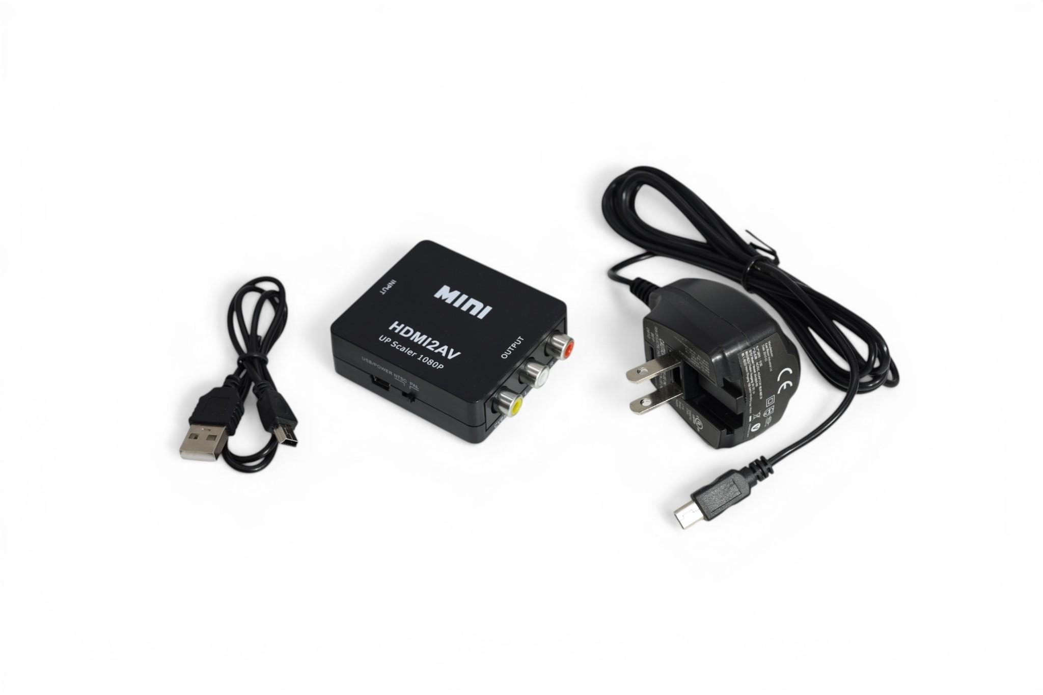 1in HDMI to AV Composite RCA Box Scaler 1080P with Power Supply Adapter - Black