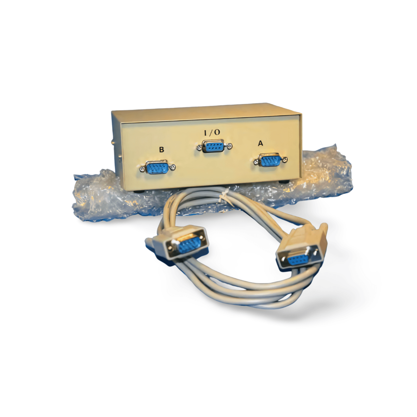 2 DB9 Male Serial Device to 1 DB9 Female Serial Port Switch with Cable beige