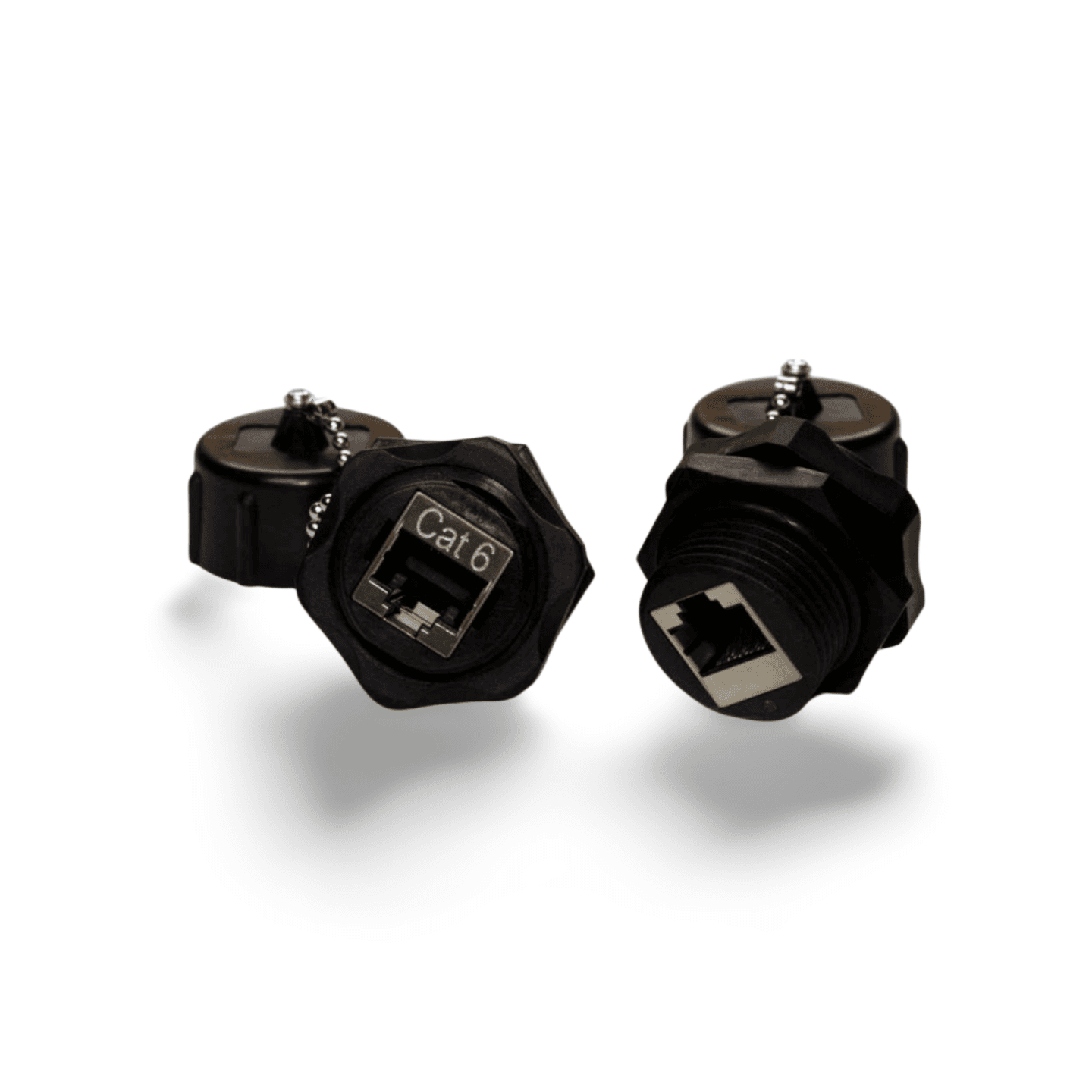 2in Cat6 Panel Mount Coupler IP67 Waterproof with Cap Shielded Ethernet Network black