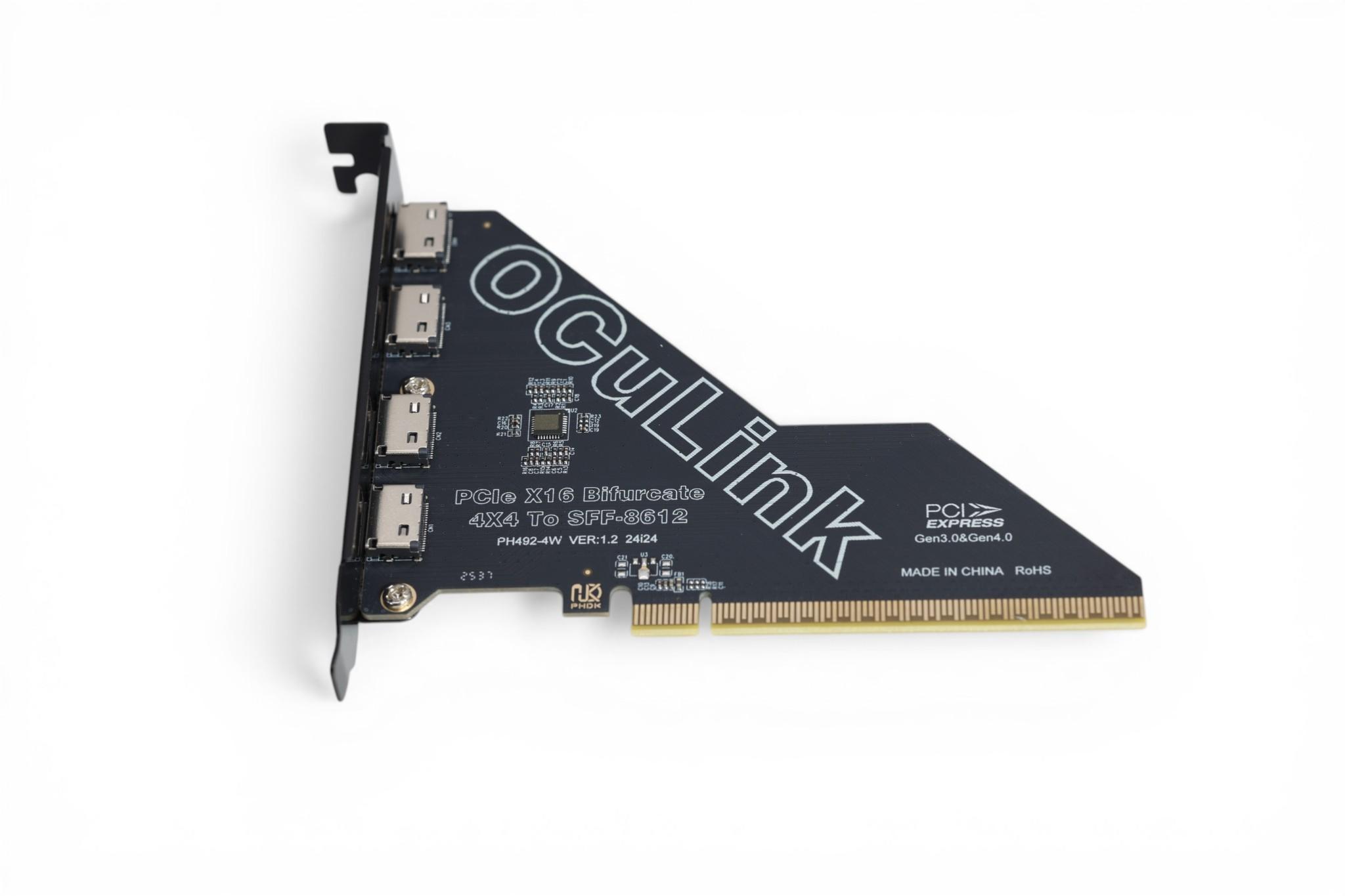 5in 4 Port OcuLink PCIe Adapter Card X16 High Speed PCIe Expansion - Black