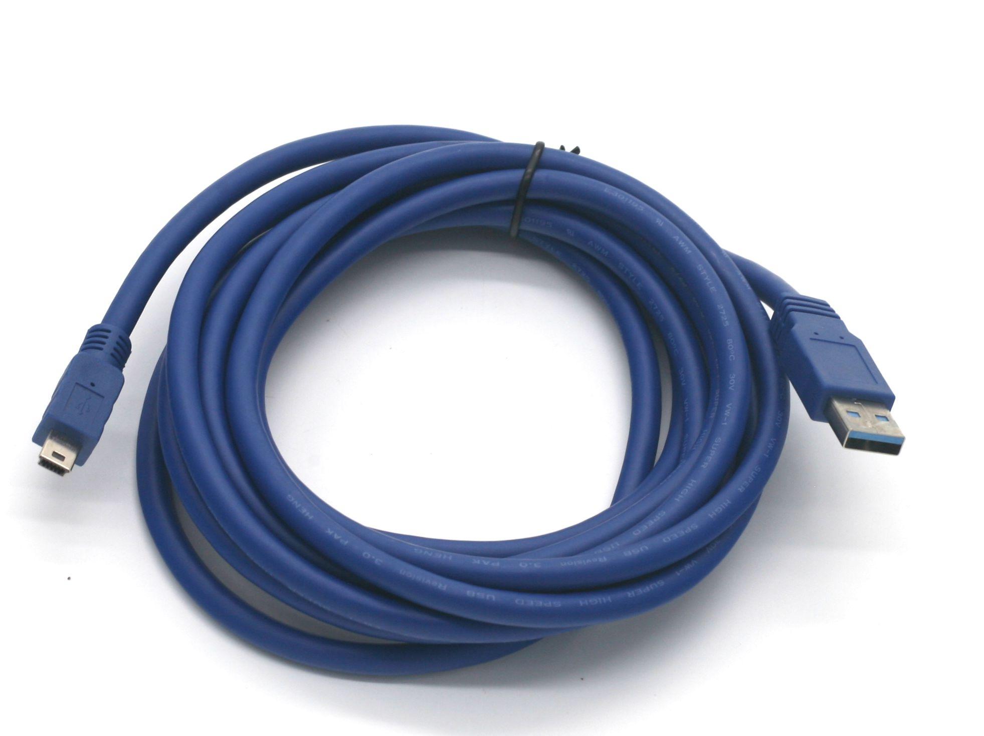 5m USB 3.0 USB A to Mini B 10 Pin Cable - Blue