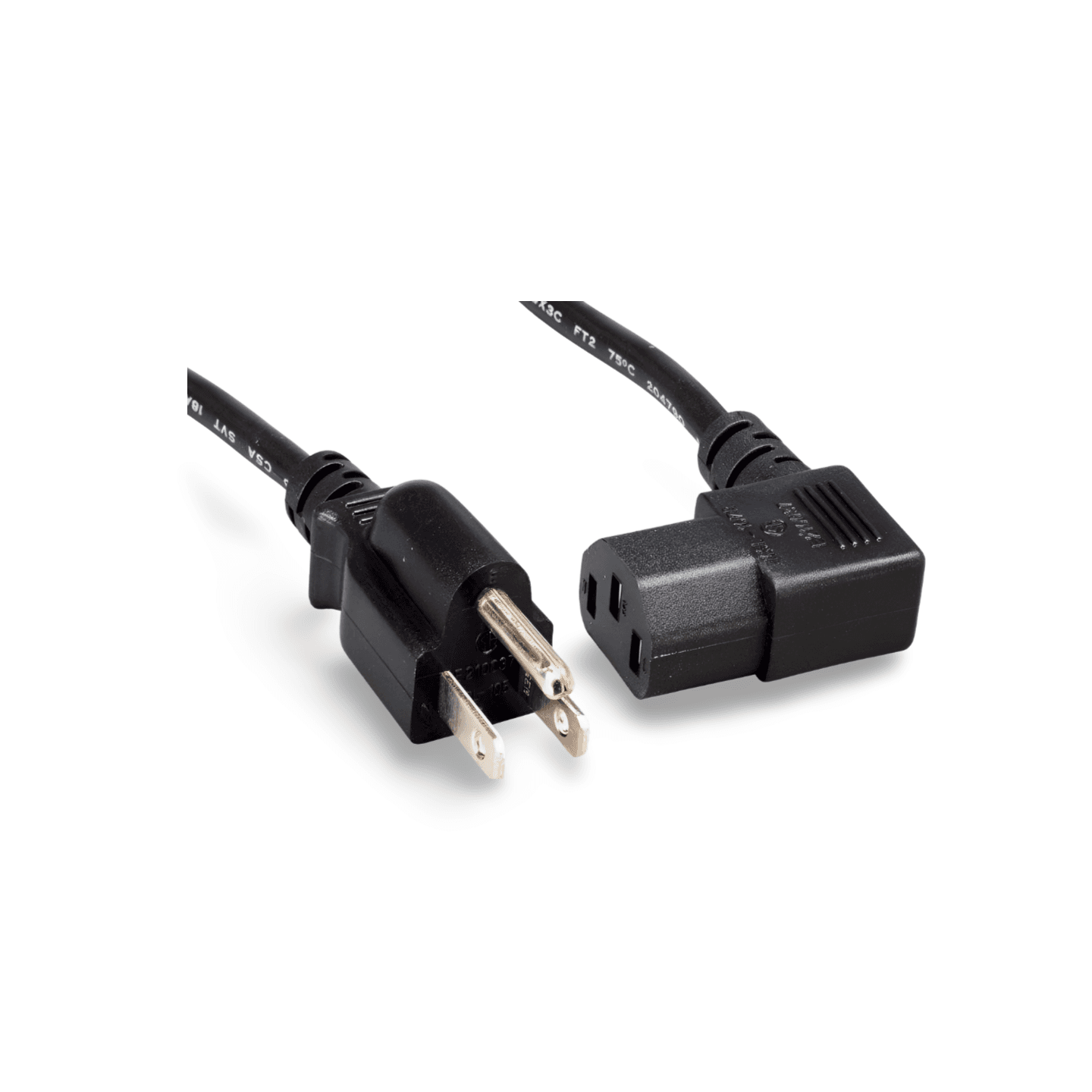 6ft 18 AWG Right Angle Power Cord IEC320C13R to NEMA 5 15P black